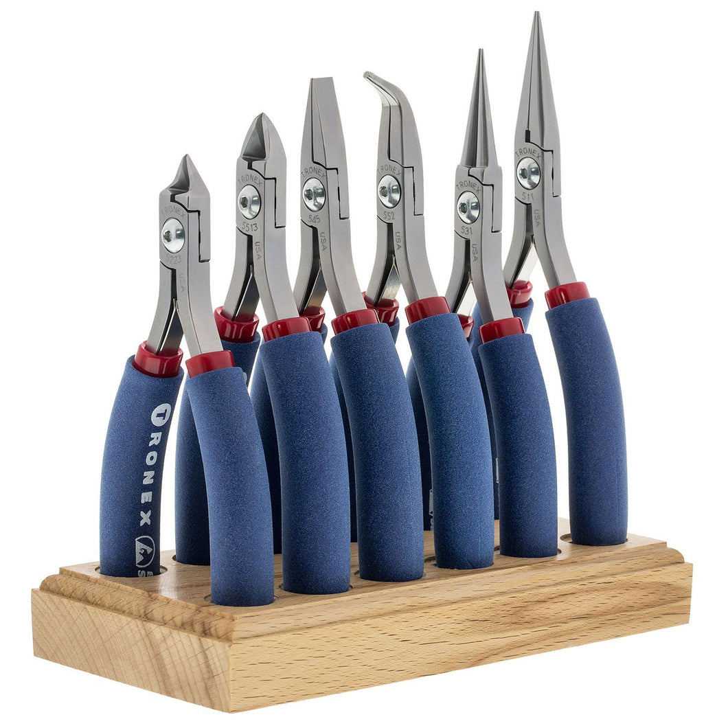 Tronex 6 Piece General Purpose Pliers & Cutters Set With Wood Stand (Standard Handles)