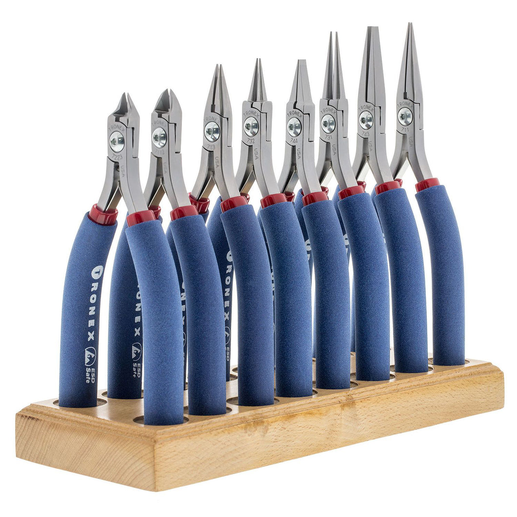 Tronex 8 Piece General Purpose Pliers & Cutters Set With Wood Stand (Long Ergonomic Handles)