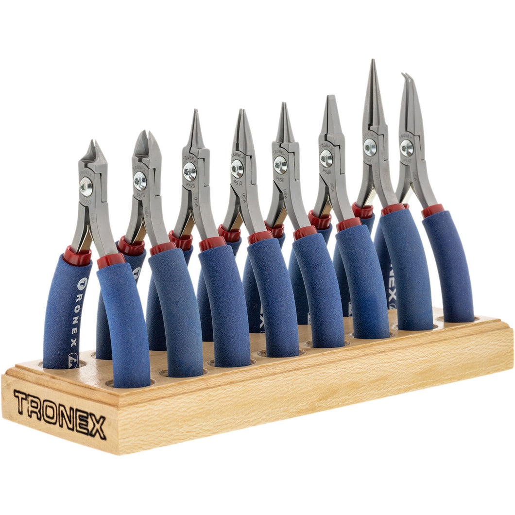 Tronex 8 Pieces Fine Wire Work Pliers & Cutters Set With Wood Stand (Standard Handles)