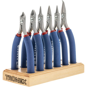 Tronex 6 Pieces Fine Wire Work Pliers & Cutters Set With Wood Stand (Long Ergonomic Handles)